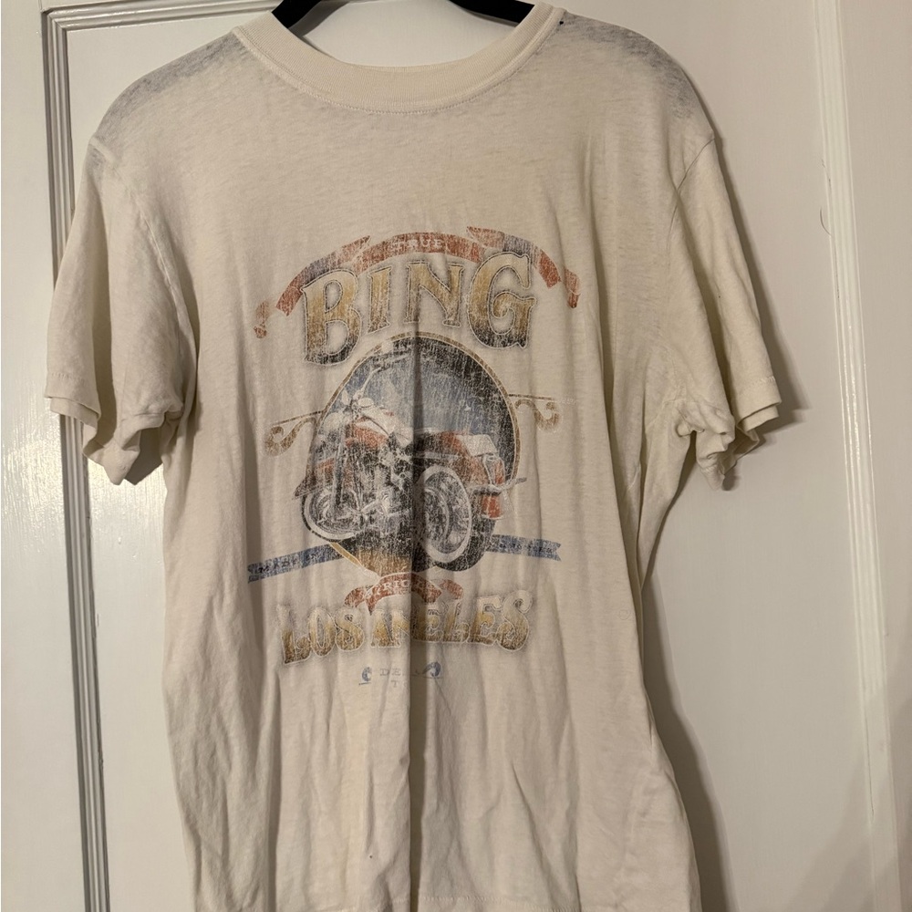 Anine Bing Cream/White Vintage Motorcycle Graphic Tee